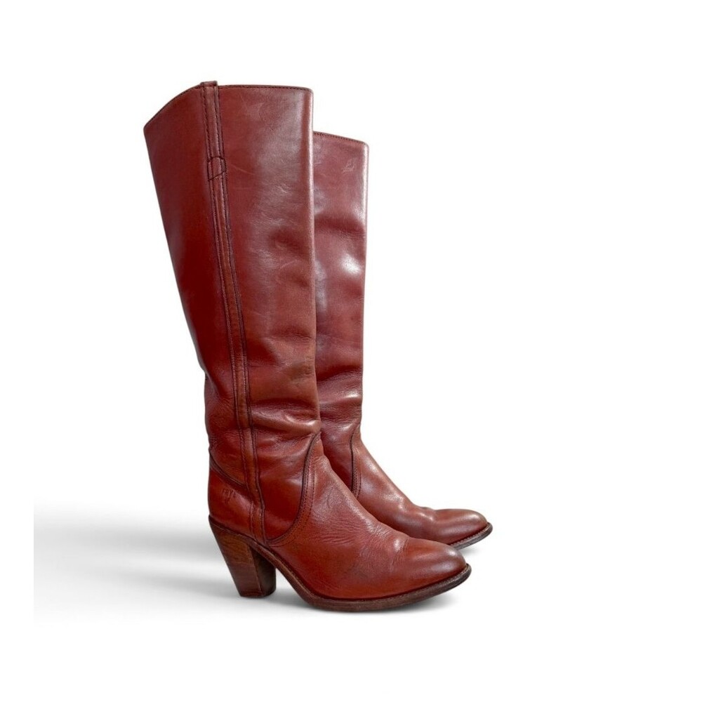 Vintage Frye Leather Campus Riding Boots Cognac 3.5" Heel Style 7110 Size 7B